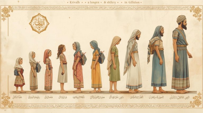 create a image of children growing up to adulthood, Islamically with some words