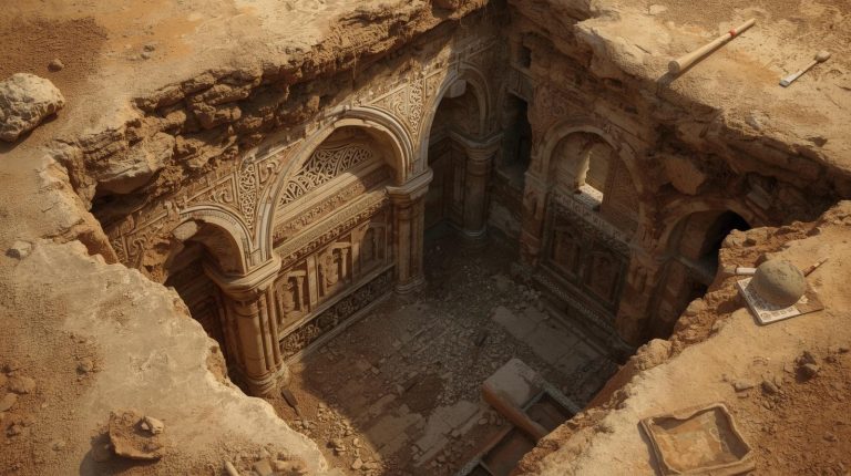 create an image depicting the archaeology of a mosque.