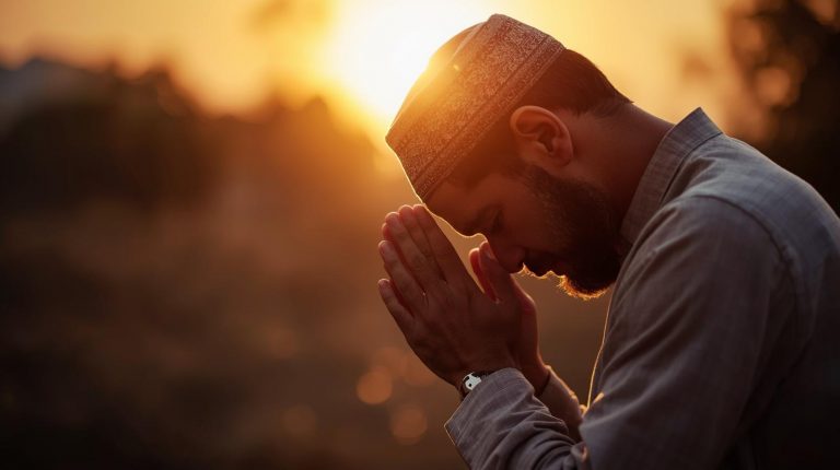 create a image of a men asking help from aLLAH