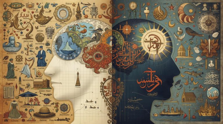 create a image of modern and islamic psychology and give the heading psychology v islamic psychology